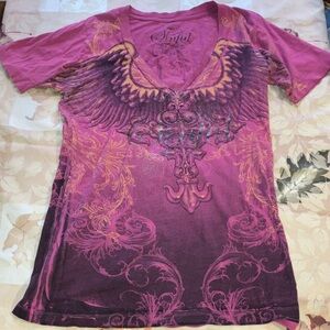 Sinful by Affliction, Magenta Graphic Short Sleeve T-Shirt, Women’s Size Large